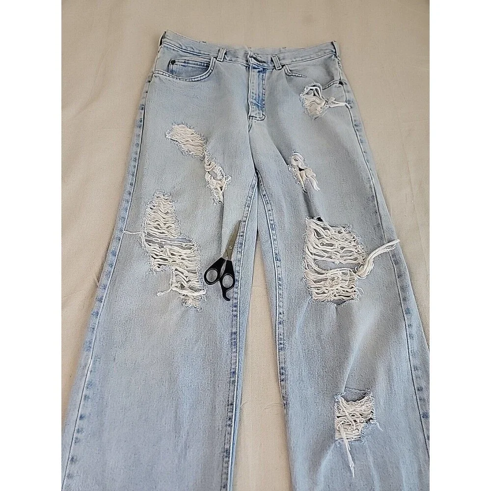 Vtg Riders Jeans Mens 34x33 * Distressed Destroyed Cotton Light Blue High Rise‎